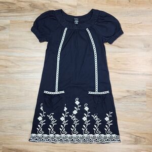 🔹️Rhapsody Blue & Cream Floral Embroidered Dress Small